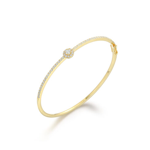 Brielle – Stelt haloarmband i 18k Gulguld med mittdiamant och gnistrande halo
