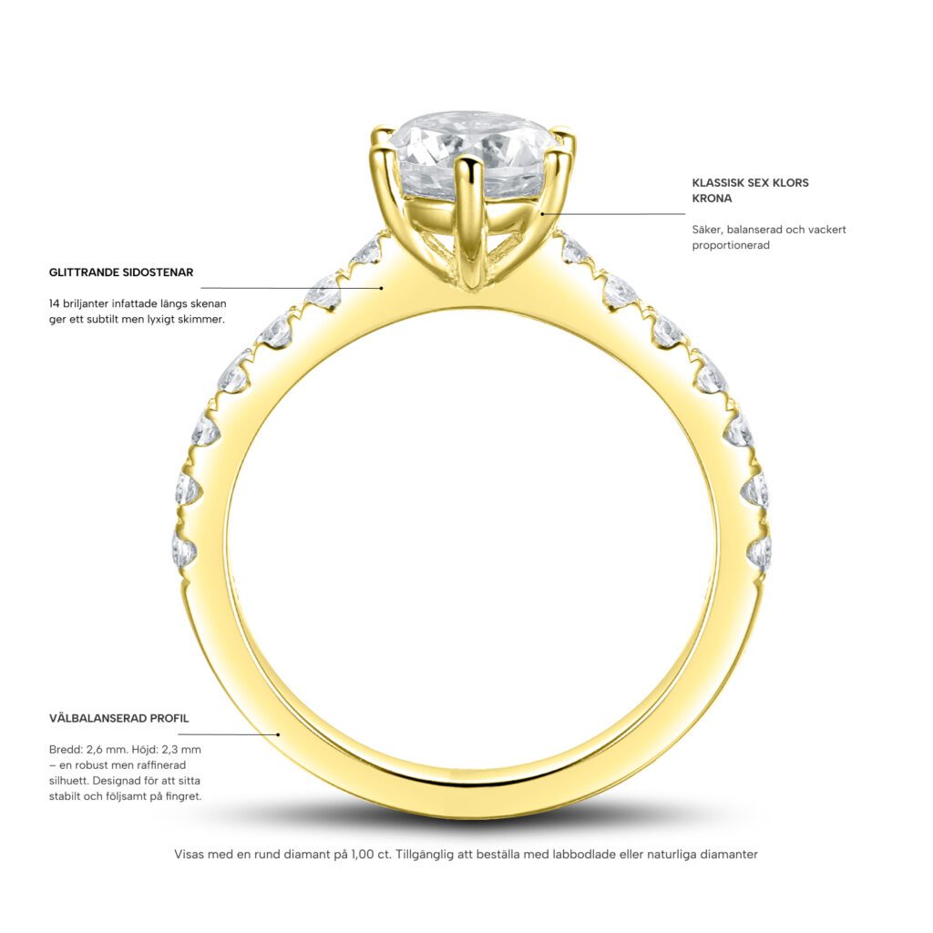 Agnes – Sidostensring med diamanter i 18k Gulguld