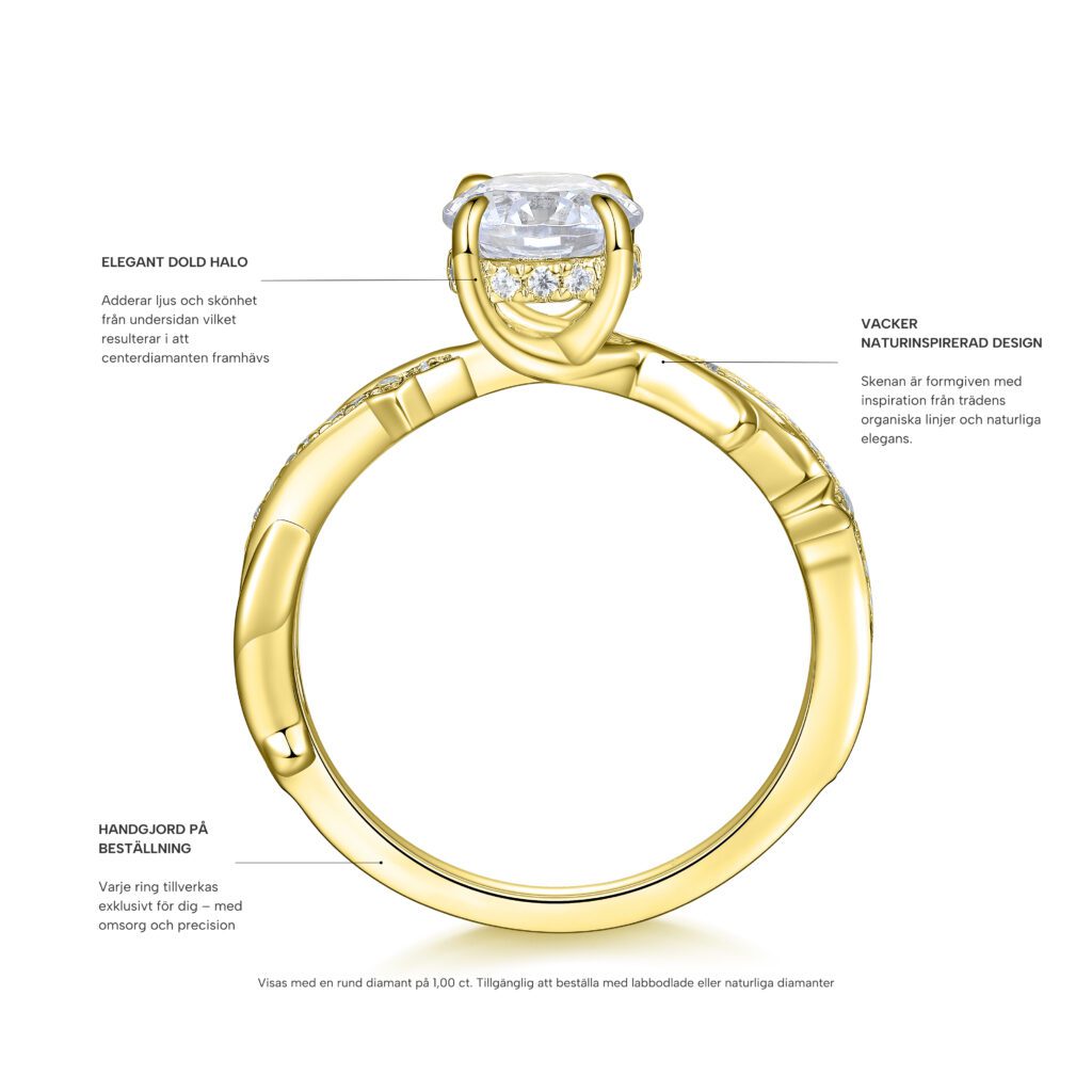 Aspen – Sidostensring med diamanter i 18k Gulguld