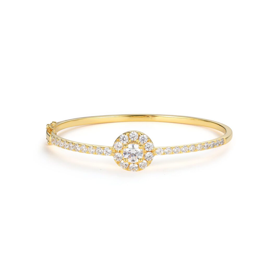 Brielle – Stelt haloarmband i 18k Gulguld med mittdiamant och gnistrande halo