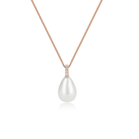Luna – Klassiskt pärlhalsband i 18k Roséguld med diamantinfattad ögla