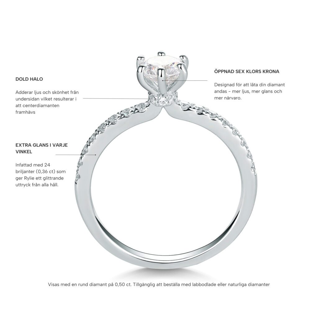 Rylie – Sidostensring med diamanter i 18k Vitguld