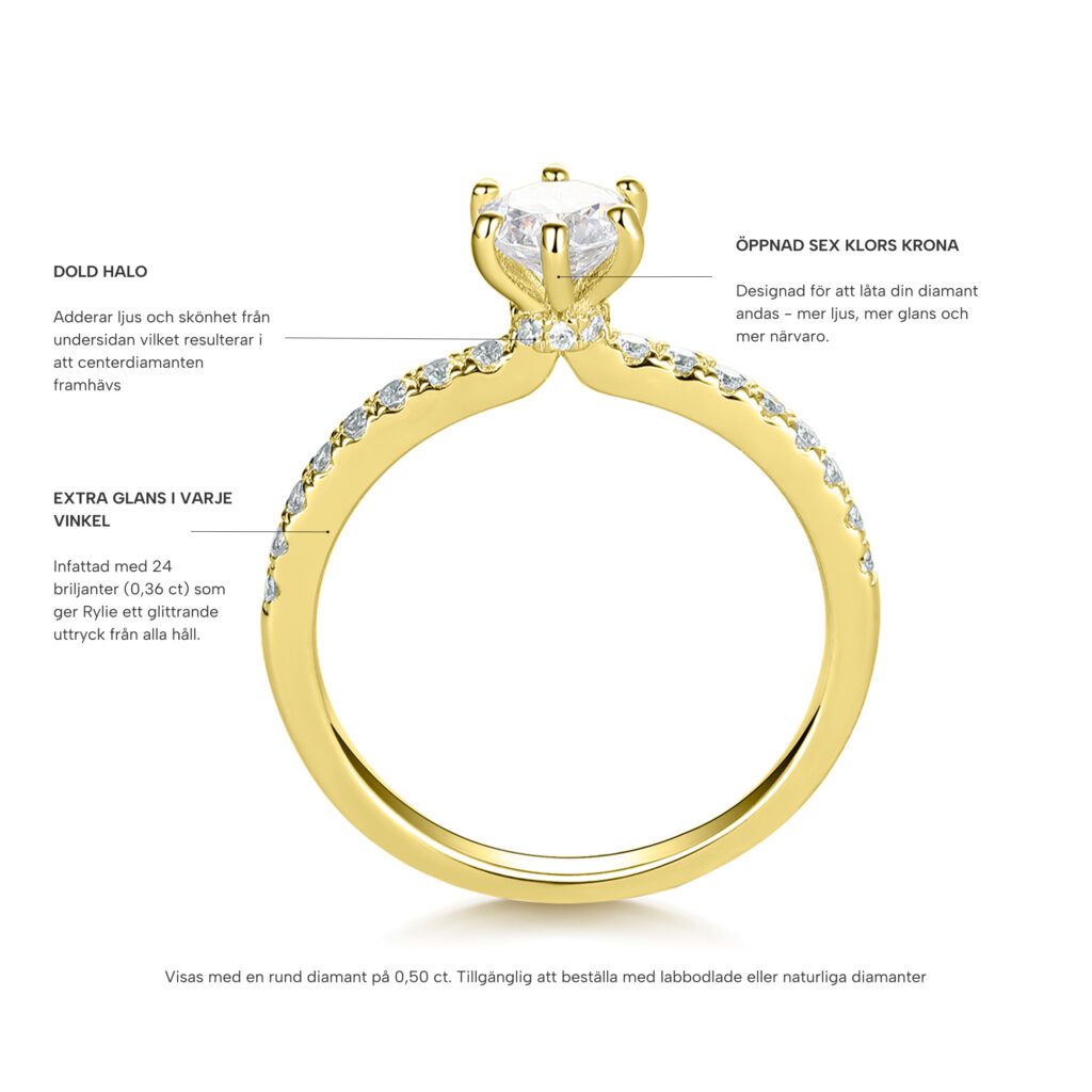 Rylie – Sidostensring med diamanter i 18k Gulguld