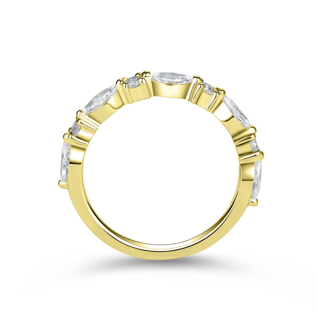 Alexis 0.85 carat – Elegant Halvallians med marquiser- och rundslipade diamanter i 18k Gulguld