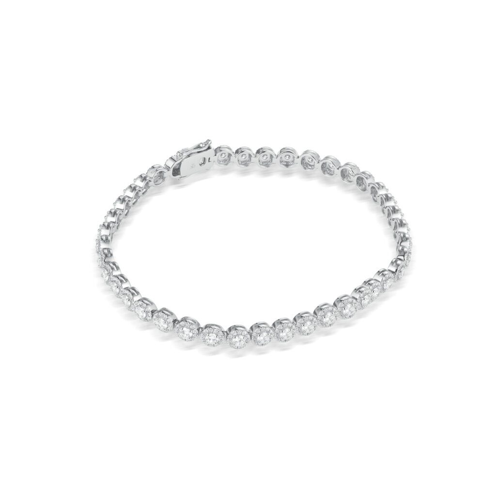 Haloarmband i 18k Vitguld med mittdiamant och gnistrande omgivande diamanter