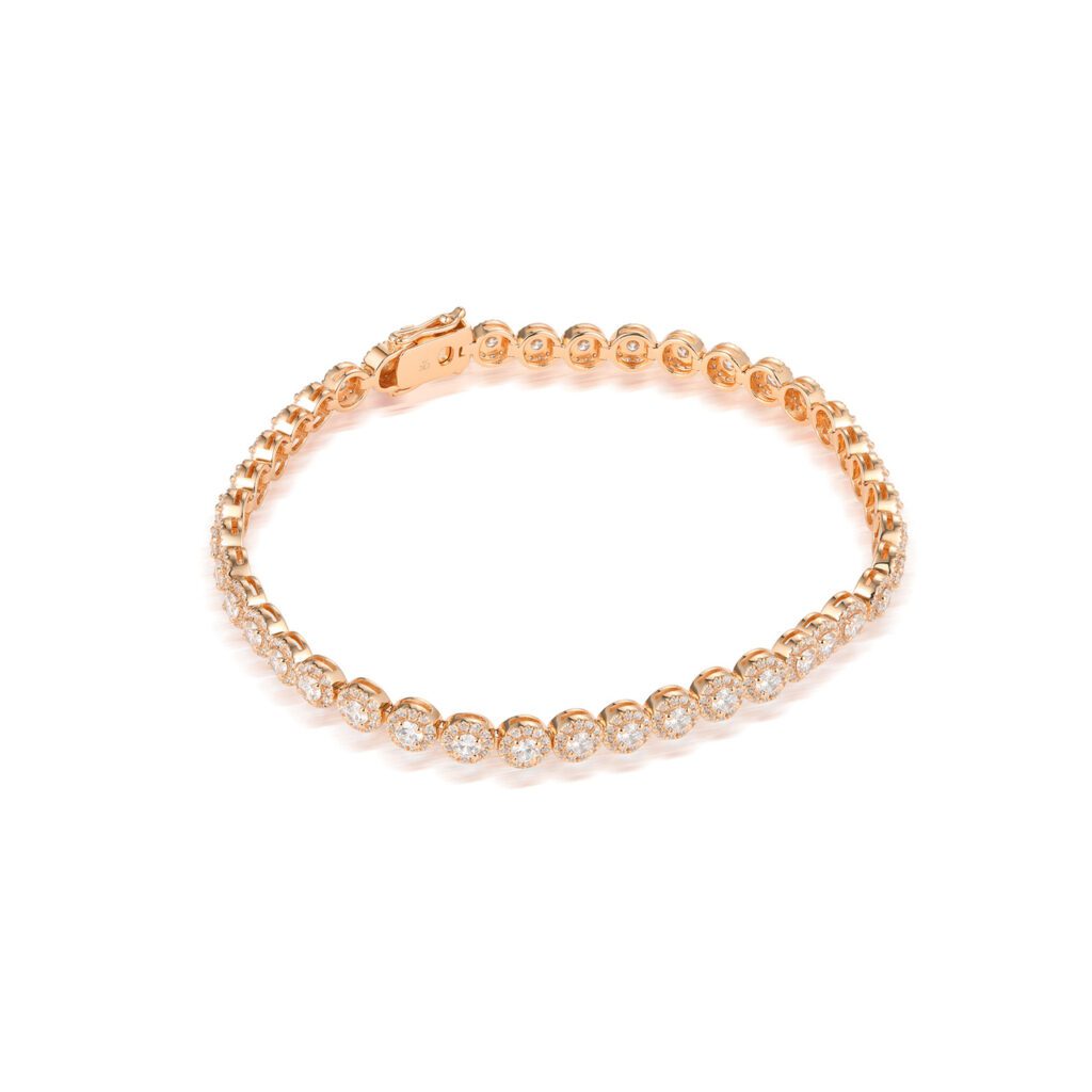 Haloarmband i 18k Roséguld med mittdiamant och gnistrande omgivande diamanter