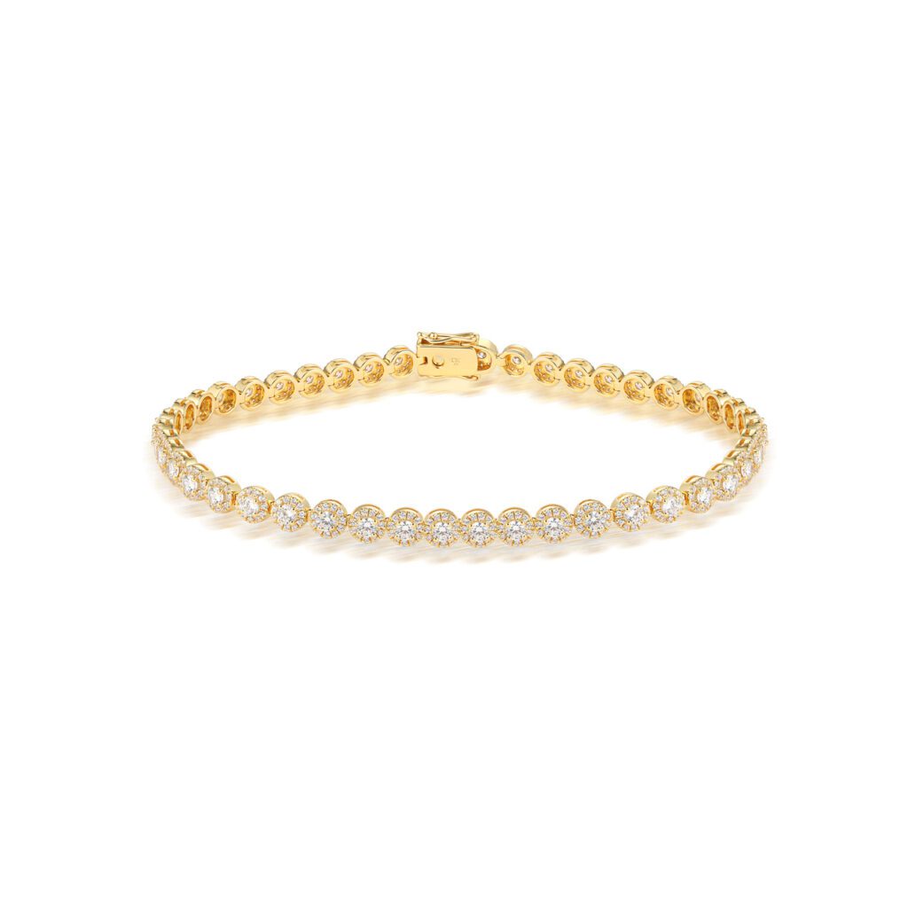 Haloarmband i 18k Gulguld med mittdiamant och gnistrande omgivande diamanter