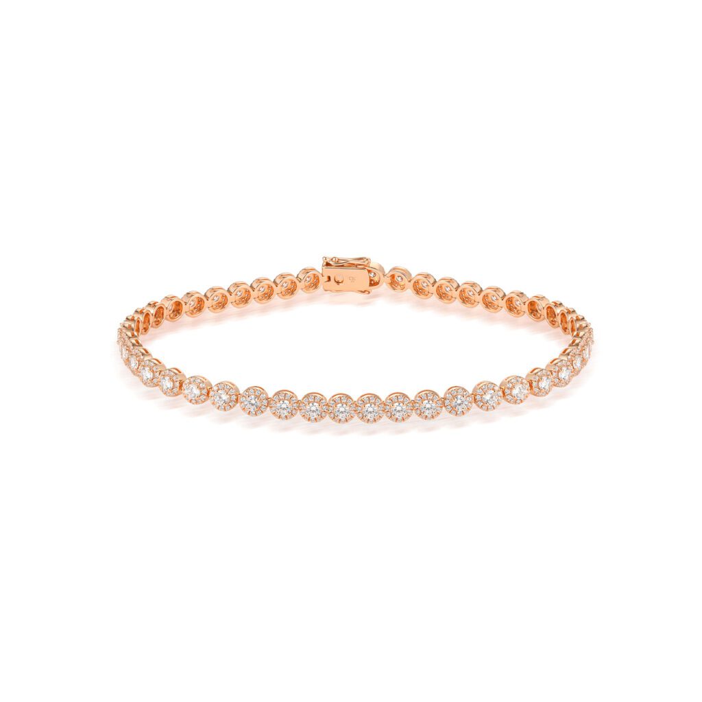 Haloarmband i 18k Roséguld med mittdiamant och gnistrande omgivande diamanter