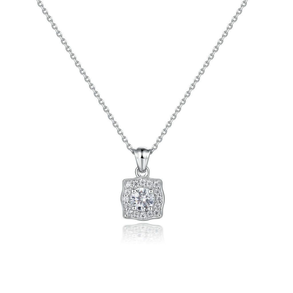 Gemma – Halo diamanthalsband i 18k Vitguld med 16 diamanter
