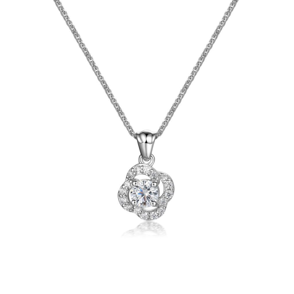 Ariella – Halo diamanthalsband i 950 Platina med klassisk infattning