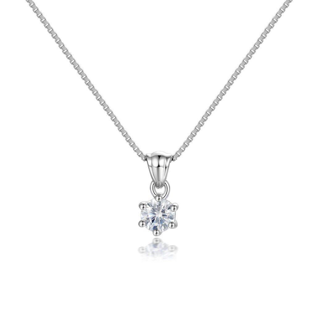 Ava – Solitärhalsband i 18k Vitguld med sexklosinfattad diamant