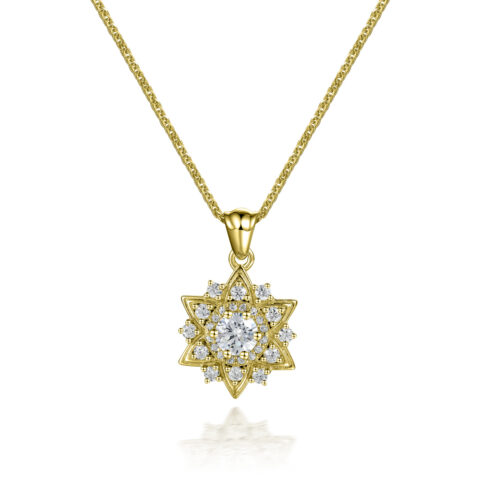 Elsie – Elegant halo-carmoséhalsband i 18k Gulguld med 28 diamanter