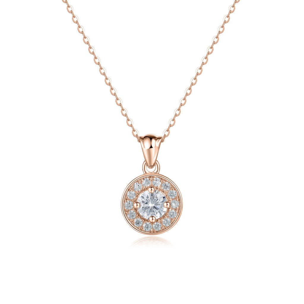 Daisy – Halo diamanthalsband i 18k Roséguld med 14 briljanter