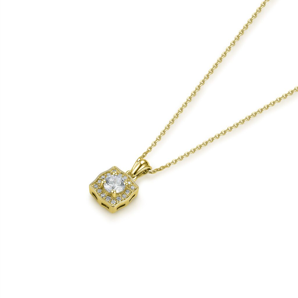 Gemma – Halo diamanthalsband i 18k Gulguld med 16 diamanter