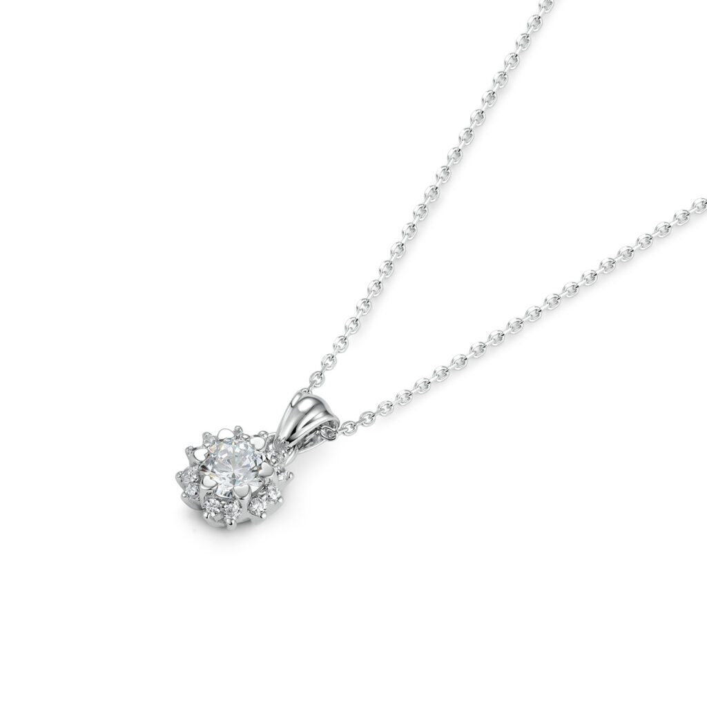 Sloane – Carmoséhalsband i 18k Vitguld med hjärtformade klor och diamanter