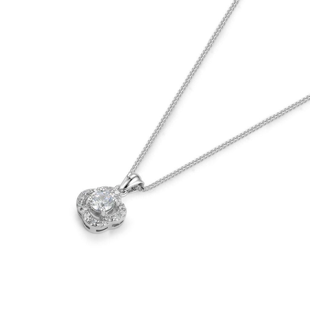 Ariella – Halo diamanthalsband i 950 Platina med klassisk infattning