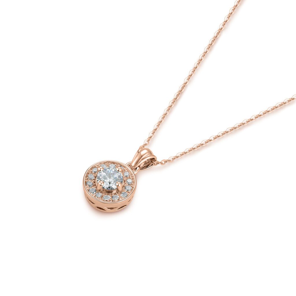 Daisy – Halo diamanthalsband i 18k Roséguld med 14 briljanter