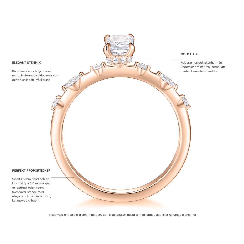 Alea – Sidostensring med diamanter i 18k Roséguld
