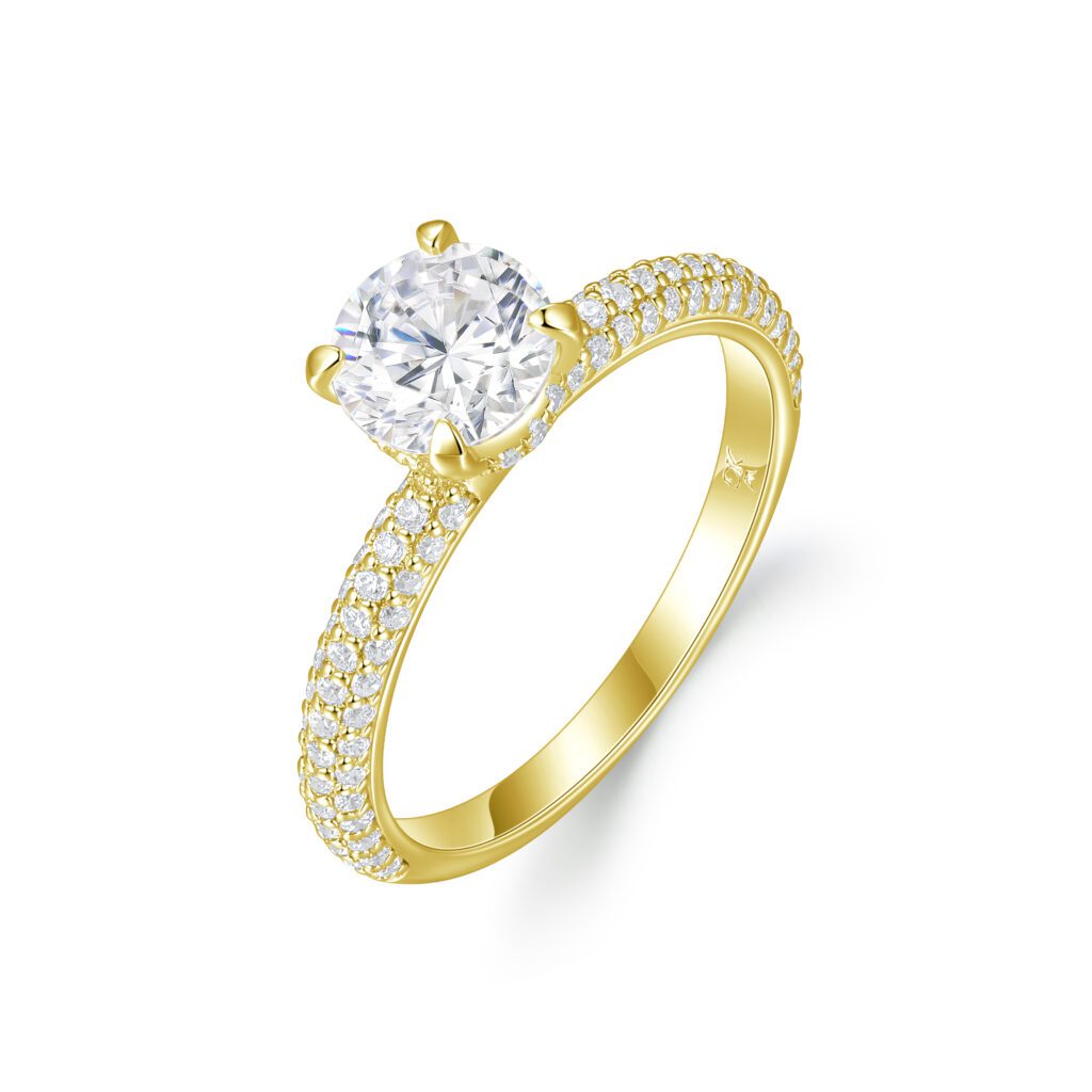 Melody – Rundad Sidostensring Med Hidden Halo i 18k Gulguld