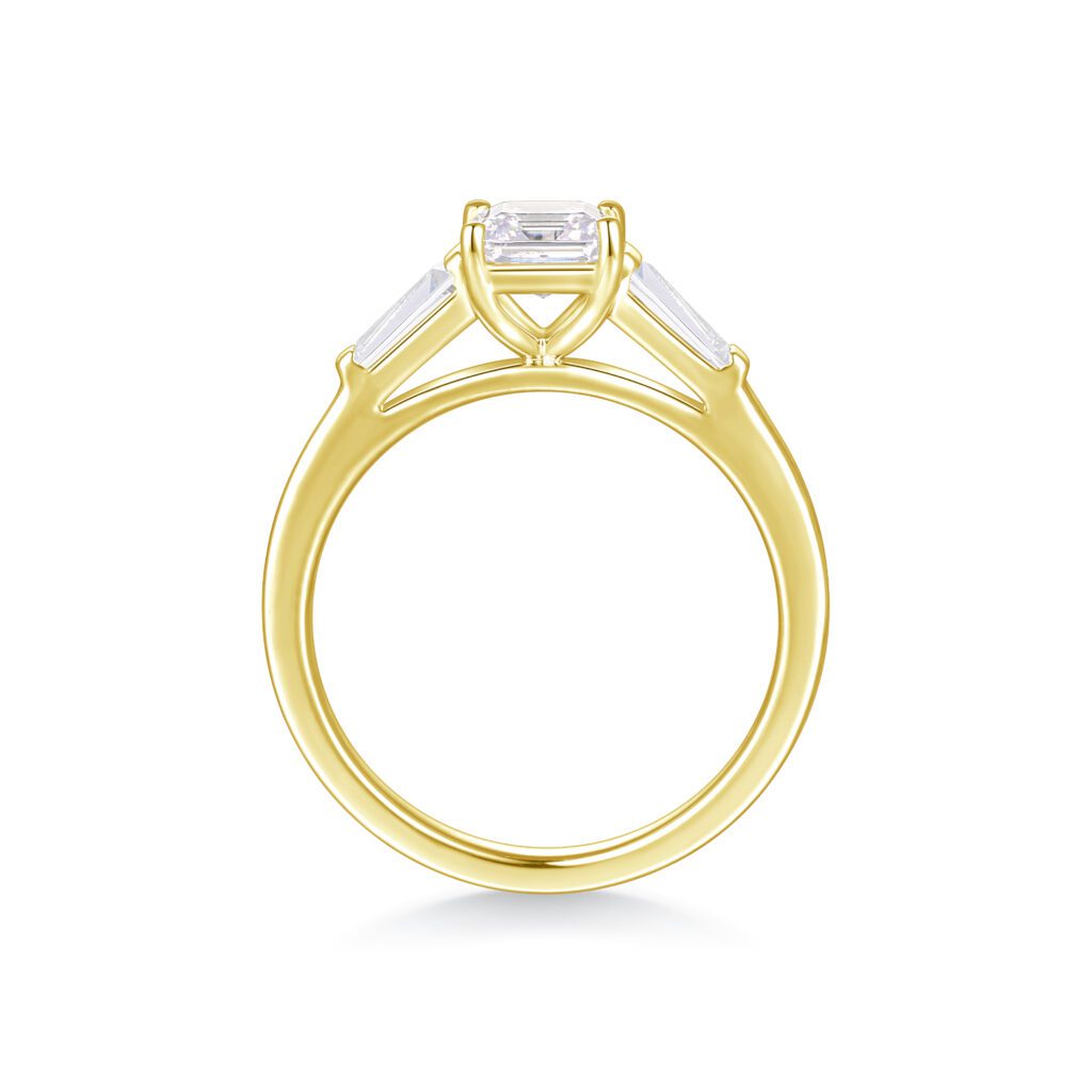 Embla – Elegant Trestensring med Baguetter i 18k Gulguld